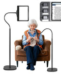 Woman using All In One Floor Magnifier With Light 5X Rechargeable On Stand 43 LED Floor Magnifying Lamp for knitting