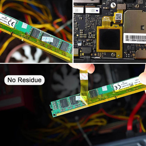Close-up of electronic circuit board installation with no residue feature.