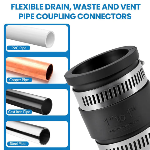 Two Pack 1 Inch Flexible PVC Pipe Coupling With Stainless Steel Clamps For Plastic And Copper Plumbing Connections
