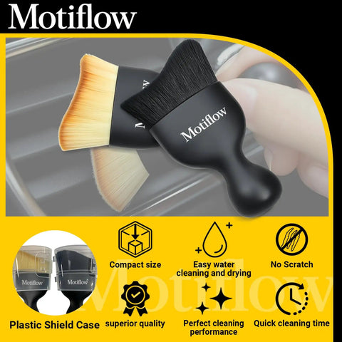 2 Pack Car Interior Detailing Brush Set With Ultra Soft Synthetic Bristles For Zero Scratch Cleaning On Glass Screens Dashboards And Painted Surfaces, black and tan brushes in plastic shield case