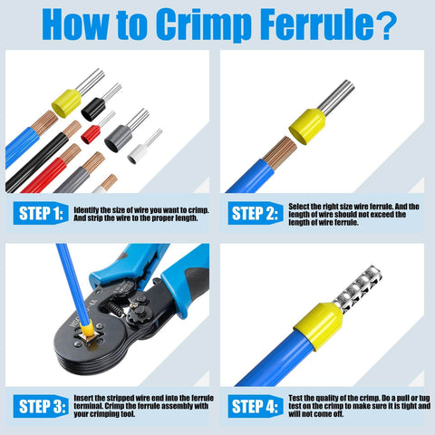 How to use Ferrule Crimping Tool Kit With 1250Pcs Wire Ferrules, Self Adjusting Ratchet Crimpers For AWG 23-7 And 0.25-10mm2 Cable Terminals