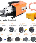 High Performance Hydraulic Crimping Tool With 15 Interchangeable Dies alongside 9 specified dies for versatile crimping of various wire sizes.