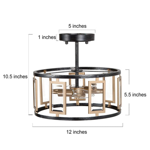 2 Light Modern Semi Flush Mount Ceiling Light With Clear Glass Shade Close To Ceiling Fixture Delivers Bright Ambient Lighting