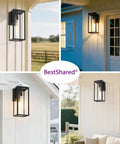 2 Pack 15 Inch Outdoor Wall Sconces With Clear Glass No Fuss Black Finish Weather Resistant Exterior Lanterns For House Garage Doorway Patio Yard With E26 Socket