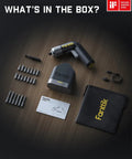 Cordless Electric Screwdriver With 7 Torque Settings Adjustable 0.5 To 6 Nm kit with bits, manual, charger, and case