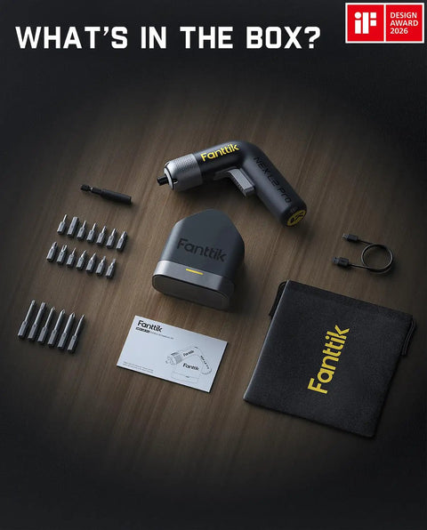Cordless Electric Screwdriver With 7 Torque Settings Adjustable 0.5 To 6 Nm kit with bits, manual, charger, and case