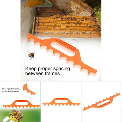Plastic Frame Spacing Tool For Beekeeping, 1 Pack Beehive Frame Spacer To Precisely Set Nine Frames In A Ten Frame Box, shown against hive background.