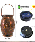 Butterfly Solar Powered Outdoor Metal Lanterns Set Of 2 Waterproof Hanging Patio Lights for Garden Decor showing features and dimensions.