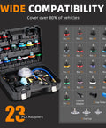 Pro Grade 33 Piece Cooling System Pressure Tester And Vacuum Refill Kit with 23 adapters in case for vehicle compatibility.