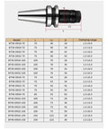 Image of Heavy Duty BT30 BT40 CNC Milling Collet Kit Featuring ER Series Dynamic Balance Design with dimensions and clamping range.