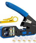 RJ45 RJ12 RJ11 Modular Crimp Tool For Cat5 Cat5e Cat6 Connectors Strip Cut Crimp In One Blue Handle Crimping Tool Includes Five Network Connectors