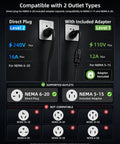 Image showing compatibility for Top Shelf Level 2 And Level 1 Electric Vehicle Charger For Tesla Mobile Charging with NEMA plugs.