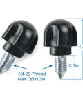 Pair of black knobs with threaded screws, showing dimensions for Mixer Thumb Screw With Black Knob For Stand Mixers Go-To Replacement Part Pack Of 2 Fits KitchenAid And Whirlpool Attachments Replaces 9709194 WP9709194 240374 For Vertical Attachments