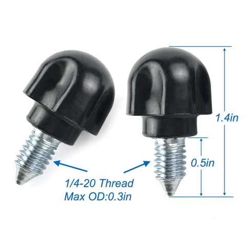 Pair of black knobs with threaded screws, showing dimensions for Mixer Thumb Screw With Black Knob For Stand Mixers Go-To Replacement Part Pack Of 2 Fits KitchenAid And Whirlpool Attachments Replaces 9709194 WP9709194 240374 For Vertical Attachments