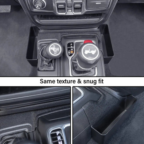 Center Console Gear Shift Organizer Tray For Jeep Wrangler JL JLU 2018 To 2025 And Gladiator JT 2020 To 2025 installed with gear shift