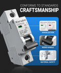 Smart 1 Pole 20 Amp 120V And 240V AC Circuit Breaker For Marine Power Systems And Solar PV Installations DIN Rail Mount