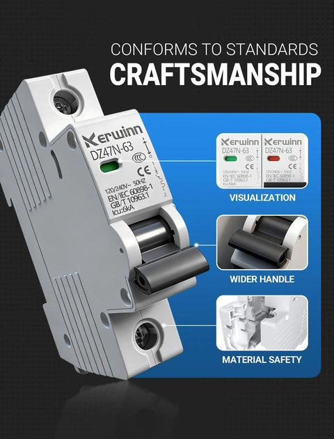 Smart 1 Pole 20 Amp 120V And 240V AC Circuit Breaker For Marine Power Systems And Solar PV Installations DIN Rail Mount