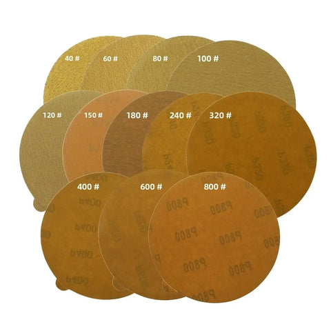 Heavy Duty Six Inch 150mm Sanding Discs With Sticky Back For Auto And Woodworking Projects, assortment of grit levels including 320 grit.