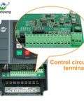 Close-up of Beefy VFD Variable Frequency Drive showing control circuit terminals and RS-485 connections for motor speed control.