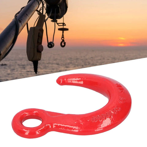 6500lb Beefed Up Alloy Steel Lifting Hook with large opening, shown against a sunset background, for crane hoist use