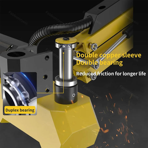 Close-up of the double copper sleeve and duplex bearing on the Heavy Duty Electric Tapping Machine With Flexible 1000mm Arm For M3 To M16 Threads.