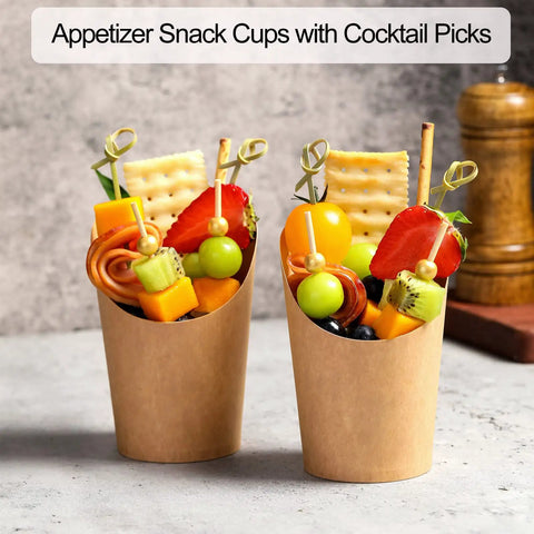 Charcuterie Cups Kit Party Ready With 60 Disposable Cups 200 Bamboo Cocktail Sticks 60 Kraft Paper Bags 14 Oz Brown Snack Boxes