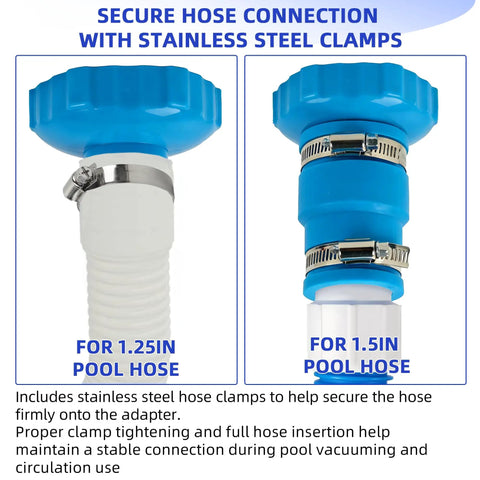 Pool Vacuum Hose Adapter Kit for One and a Half Inch to One and a Quarter Inch Hoses with Stainless Steel Clamps, Intex Adapter B
