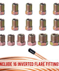 16 brass fittings from 25 Foot Copper Coated Brake Line Kit With 16 Fittings And 4 Unions Tube Bender And Double And Single Flaring Tool Kit