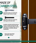 Riyhch 13-inch carbon steel gate hinge, black finish, 2-pack installed on wooden gate with 180° opening