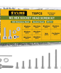 Ultimate M3 Screws And Nuts Kit For 3D Printing 750 Piece Set In 304 Stainless Steel, kit shown with various screw sizes