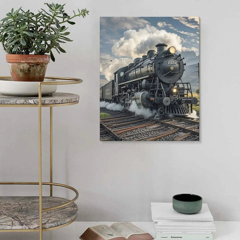 Steam Locomotive Train Poster Canvas Wall Art For Living Room And Bedroom, Cotton And Linen Hanging Picture on wall