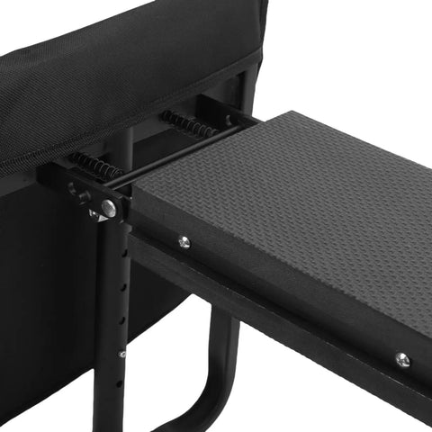 Close-up of 10.6 Inch Wider And Thicker Cushioned Comfy Garden Kneeler And Seat Folding Bench, black with sturdy frame
