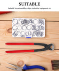 Heavy Duty Pipe Clamp Kit With Professional Crimping Tool For 6 to 23.5 mm Stainless Steel Double And Single Ear Hose Fittings That Seep Proof Work And Save Major Time On Any Plumbing Project, kit and pliers on wood