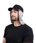 UV Sun Protection Neck Gaiter Dope 2 In 1 Face Covering For Outdoor Fishing, adjustable light gray neck drape on man wearing a cap.