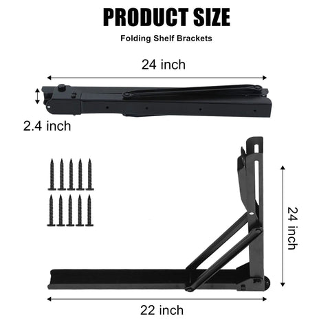 Heavy Duty Folding Shelf Brackets For Wall Mounted Shelves And Tables Space Saving Hinge Brackets with dimensions and screws