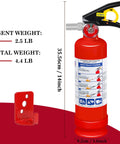 Four Pack Dry Chemical Fire Extinguisher 2.5 Pound With 1A 10B C Rating Quick Release Handle Grab And Go Ready For Home Office Boat And Truck Perfect For Electrical And Grease Fires shown with bracket and dimensions.