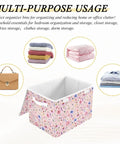 Heavy Duty Foldable Storage Bin With Secure Flip Top Lid And Collapsible Build For Bedroom Essentials and game changing space saving clutter organizers, floral design.