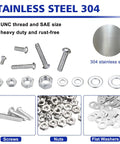 1800 Piece Hardware Set With Stainless Steel Nuts Bolts Washers And Screws In A Double Sided Yellow Organizer Box Includes Phillips Pan Head And Flat Head Screws And SAE Size Variants For DIY Projects