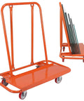 Heavy Duty Wall Panel Trolley Drywall Sheet Cart With Rock Solid Steel Frame Detachable Design For Warehouse And Construction Job Sites High Capacity Built Tough For The Daily Grind in orange with dual wheels and folding design.