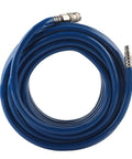 Heavy Duty 15 Meter Pneumatic Air Hose With 1/4 Inch Quick Connector coiled, showcasing durable three-layer PVC design.