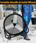 24 Inch Industrial Drum Fan With 8900 CFM High Velocity Air Circulator, Heavy Duty Metal Floor Fan, 3 Speed Settings, 360 Degree Tilt
