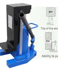 Heavy Duty Air Hydraulic Toe Jack 15 Ton Lift Plus 30 Ton Top Capacity Featuring Beefy Heat Treated Steel with operating handle.