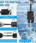 All In One Ice Anchor Tool Kit With Drill Adapter showing installation process on frozen lake surface, stainless steel auger.