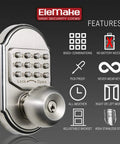 Stainless Steel 304 Mechanical Door Lock with keypad and deadbolt showing features, no battery needed, designed for high security.