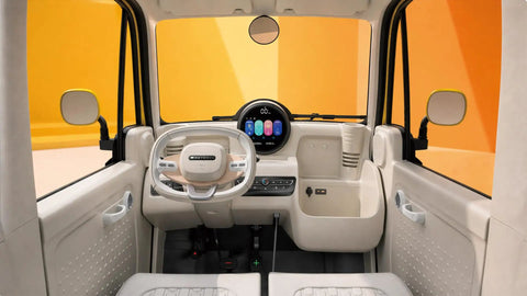 Interior view of Premium Two Seater Electric Golf Cart Boasting A Killer 112 Mile Lithium Range with modern dashboard and smart features.