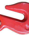 Close-up of hook from Set Of 2 Heavy Duty Chain Ratcheting Load Binders For Tie Down And Rigging, Red Finish, Industrial Grade