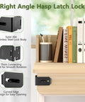 Top Shelf 90 Degree Door Hasp Latch With Padlock Slot Forged From Rust Proof 304 Stainless Steel For Backyard Gate Security And Tough As Nails Outdoor Hardware That Holds Up Great on wood surface with books.