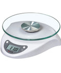 Digital Kitchen Scale With Glass Platform, Tare Button, White Plastic Body, 11 Lb 5 Kg Capacity, Precise 0.1 Oz And 1 G Increments