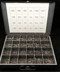 Oval Head Tapping Screw Assortment 18 8 Stainless Steel with Metal Tray 1540pcs organized in compartments for DIY projects.
