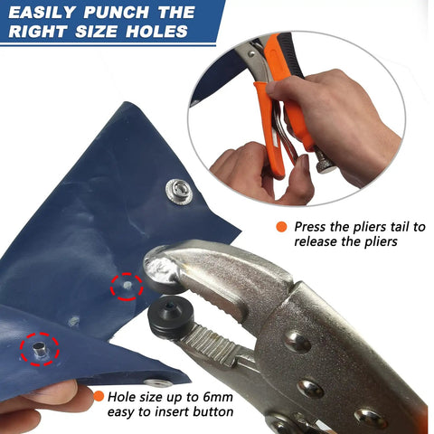 Heavy Duty Snap Fasteners Kit Built Tough With Magnetic Die Holder And Adjustable Pliers 60 Set 15mm Stainless Marine Snaps